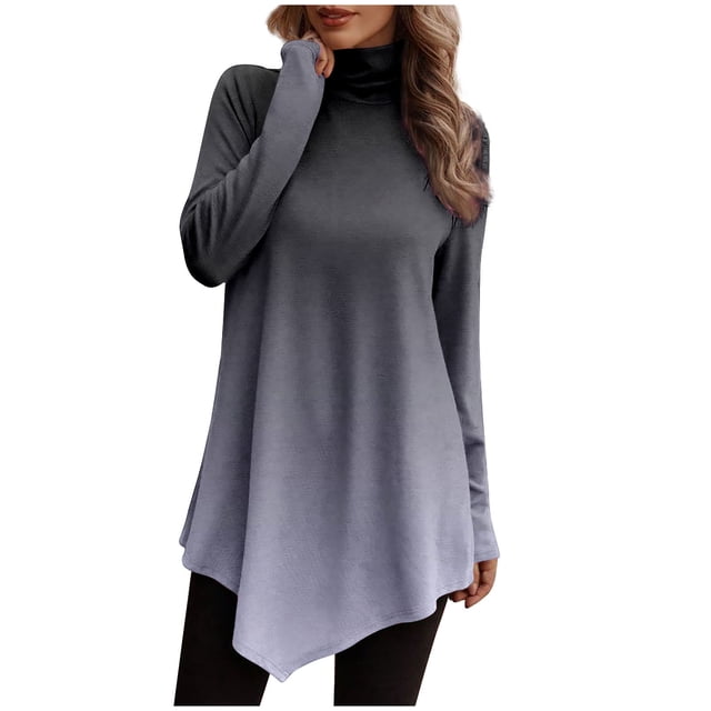 Birdeem Women Temperament Solid Color Long Sleeved Round Neck Irregular Long Sleeved T-Shirt