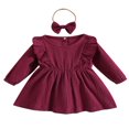 thumbnail image 1 of Bébé bébé Filles Tenues Manches Longues Volant une Ligne Robe Vêtements Mignons 2 Pièces Ensemble, 1 of 8