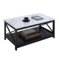 thumbnail image 3 of Pemberly Row Coffee Table with Shelf in White Faux Marble and Black Wood Finish, 3 of 6