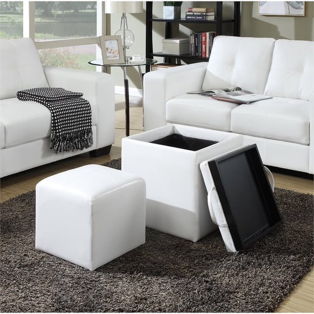 Designs4Comfort Park Avenue Pouf Simple avec Tabouret en Similicuir Blanc