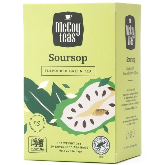 McCoy Teas Soursop Green Tea Premium Ceylon Tea from Sri Lanka, 20 Individually Wrapped Double Chamber Tea Bags