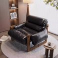 thumbnail image 1 of Fauteuil en Cuir avec Accoudoirs en Bois, 1 of 4