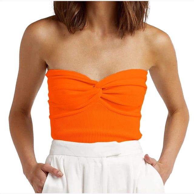 Timegard Tube Top for Women Ruched Knot Sleeveless Slim Fitting Comfy Knit Tee Top Solid Color Casual