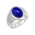 thumbnail image 3 of RYLOS Men's Rings 14K White Gold Nugget Ring with Cabochon Gemstone & Diamonds Lapis Rings For Men Size 10, 3 of 7