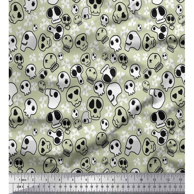 Soimoi Modal Satin Fabric Crossbone & Skull Halloween Printed Craft Fabric by The Yard 42 Inch Wide