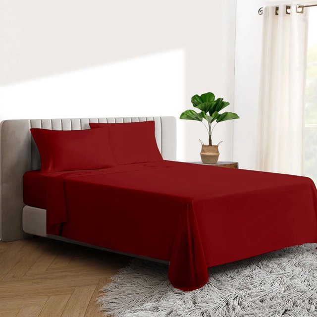 600 TC Egyptian Cotton RV King Bed Sheet Set Include's - 15" inch Deep Fitted Sheet | 1 Flat Sheet | 2 Pillowcases | Burgundy Solid