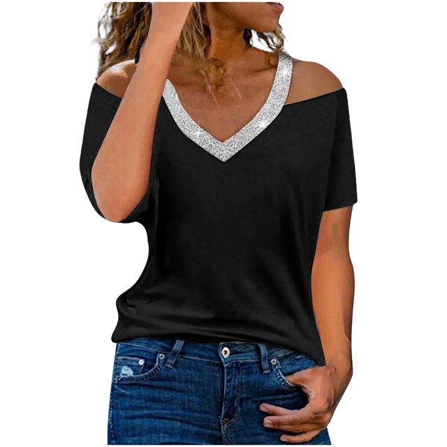 B91xZ T-Shirt Basique Décontracté pour Femmes à Manches Courtes, Coupe Ajustée, Col Rond, Ajusté, Noir G