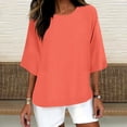 thumbnail image 2 of QATAINLAV Liquidation à 90 % de Rabais, T-Shirts Surdimensionnés pour Femmes Manches 3/4 Col Rond Hauts Décontractés Amples T-Shirts Basiques Blouse en Coton et Lin Tenues Tendance Été 2025 Rouge Melon D\'eau TTTG, 2 of 5