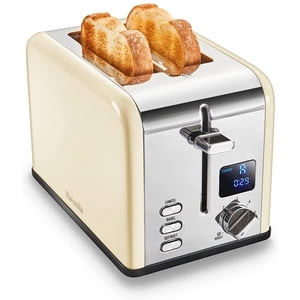 Savania 2-Slice Stainless Steel Bread Toaster, Wide Slot with LCD Display, Control Panels, Bagel/Defrost/Cancel Functions, 6 Setting Shade Dial, Removable Crumb Tray