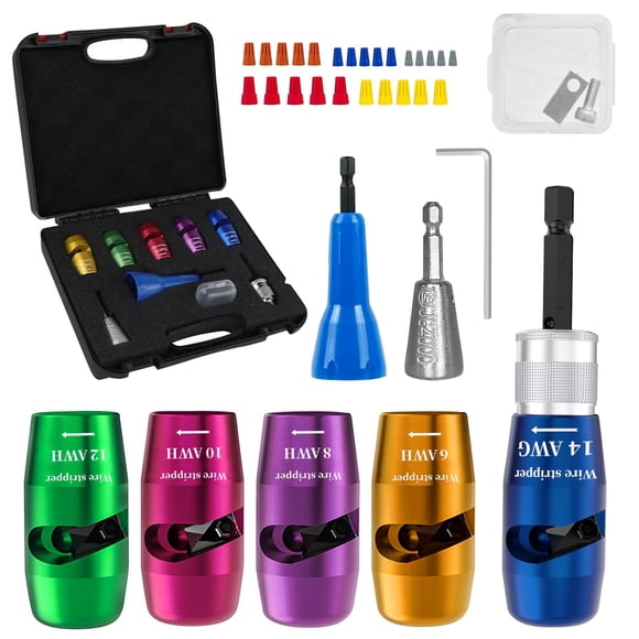 Qcwqmyl Wire Stripper and Twister Tool for Drill Multi-Gauge AWG 6-14 Wire Stripping and Twisting Kit 33-Piece Set
