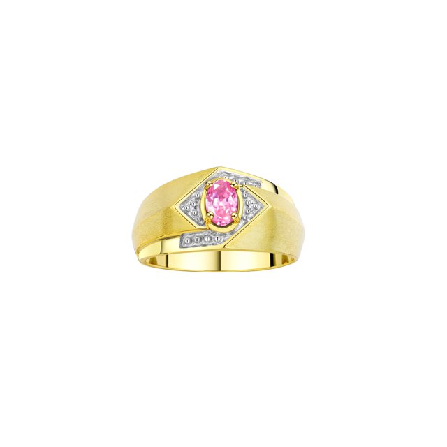 RYLOS Mens Rings Yellow Gold Plated Silver Ring 6X4MM Oval Shape Gemstone & Diamond Ring Pink Ice October Birthstone Rings For Man Silver Rings Size 8