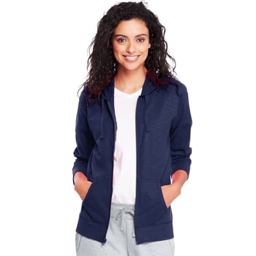 Hanes Womens Slub Jersey Hoodie, M, Navy