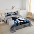 thumbnail image 3 of Roaring Wolf King Size Comforter Set, Safari Animals Hunting Wolves Soft Bed Set For Sofa, Wooden Plank Wildlife Breathable Down Comforter For Kids Teens, Blue Moon Rustic Duvet Insert, 3 of 7