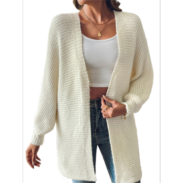 Cardigan Long en Tricot pour Femmes à Manches Longues, Ouvert à l'Avant, Manteau Chandail Surdimensionné Noir G