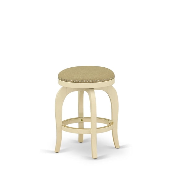 East West Furniture BFS024-202 Bedford Counter-Height Bar Stool - Round Shape Sandalwood PU Leather Upholstered Pub Height Backless Chairs 24 inch Height Linen White