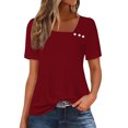 thumbnail image 1 of Women's Button V-Neck T Shirt Short Sleeve Loose Casual Blouse Basic Tee Tops, 1 of 4