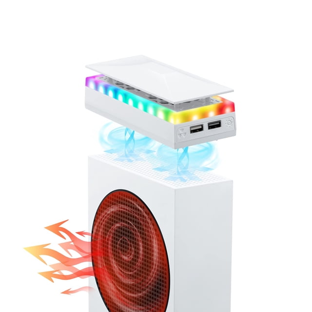 Cooling Fan For Xbox Series S Console - Adjustable 3-Speed Levels, 7 RGB Light Modes, Dust Filter, Low Noise, 2 USB Ports, Compatible With Xbox Series S