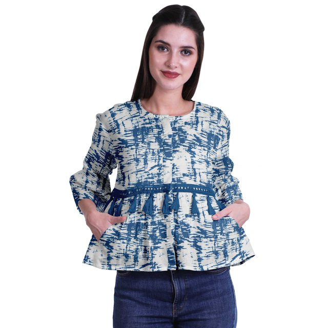 Moomaya Haut d'Été en Coton Imprimé, Ourlet Évasé, Hauts Boho, Blouses Décontractées Amples