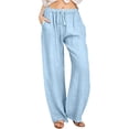 thumbnail image 1 of Timegard Wide Leg Pants for Women Elastic Waisted Drawstring Lightweight Casual Loose Pants with Pockets, 1 of 6