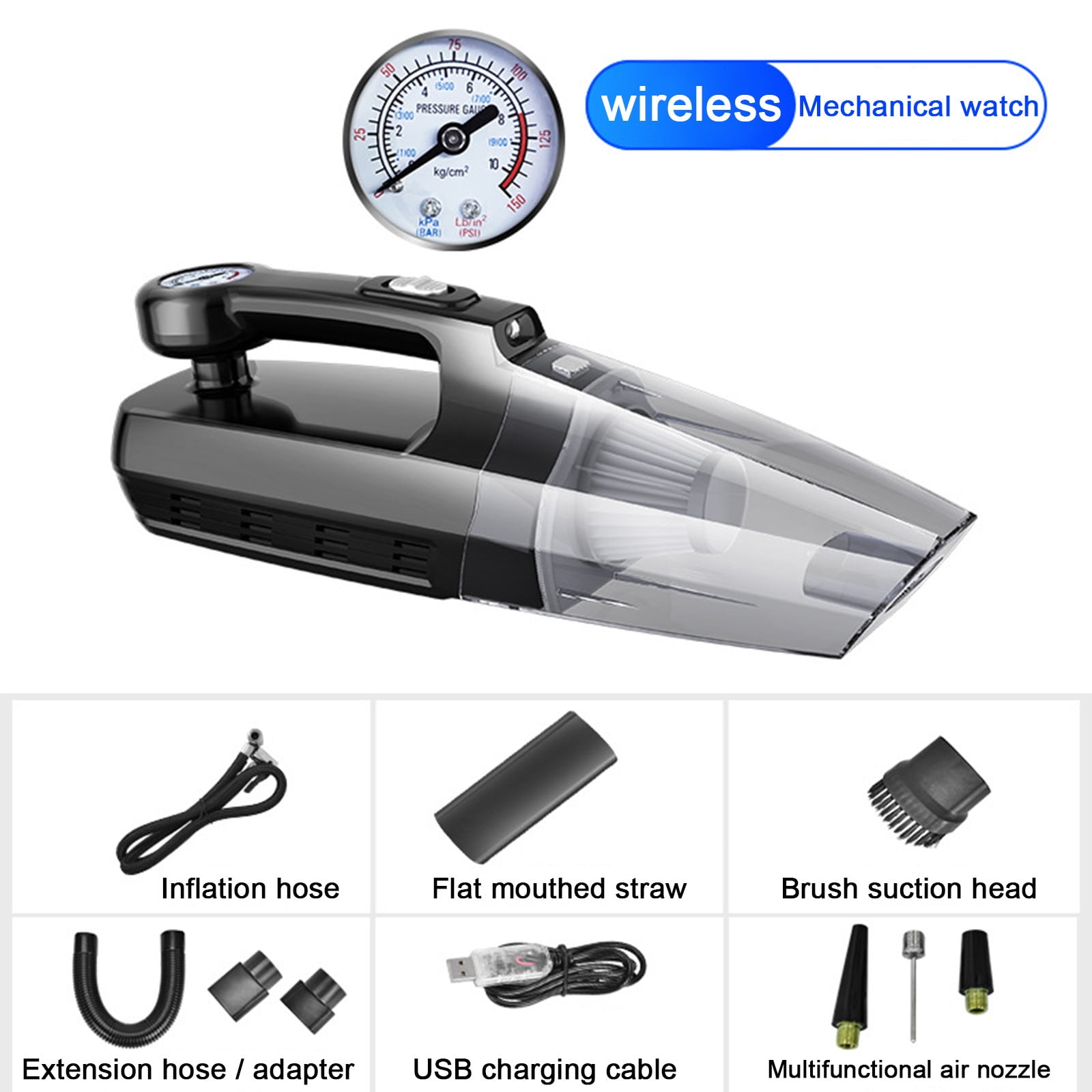 Dvkptbk cordless vacuum cleaner Portable Handheld Wireless Car Vacuum Cleaner Inflator Compact and Large Suction Vacuum Cleaner Inflator Mechanical