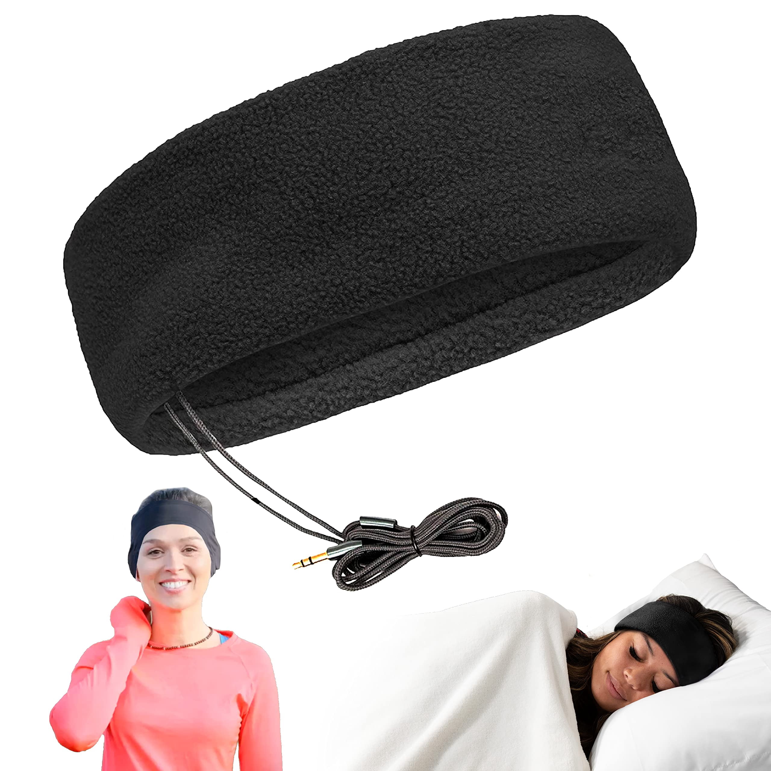 CozyPhones Fleece Sleep Headphones - Wired Over Ear Headphones from Ultra Thin Earphones for Side Sleepers Meditation Running Laptop and Phone - Black
