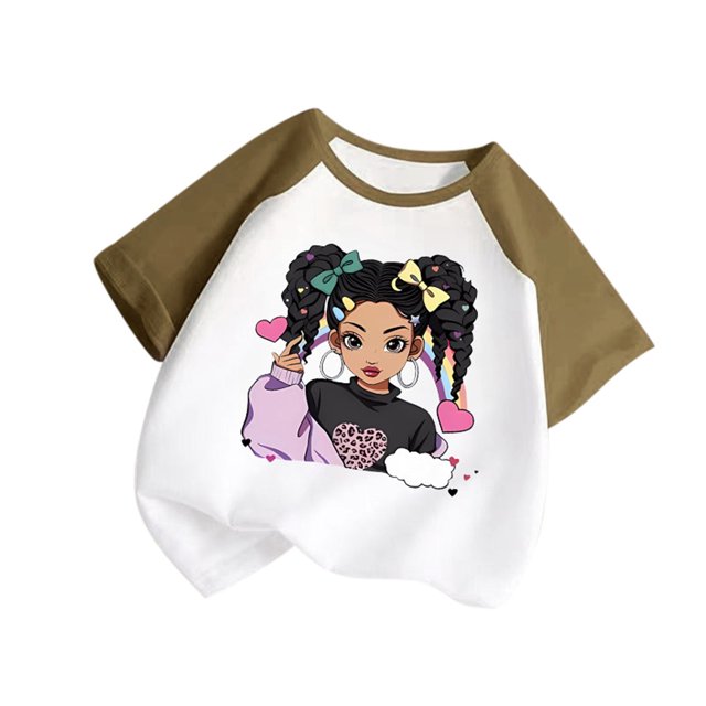 GDREDA Vêtements Fille Enfant Bébé Filles Mignon Col Rond Manches Courtes Imprimé Manches Raglan Tee Été Décontracté T-Shirt T-Shirts Fille Vert Armée,5-6 Ans