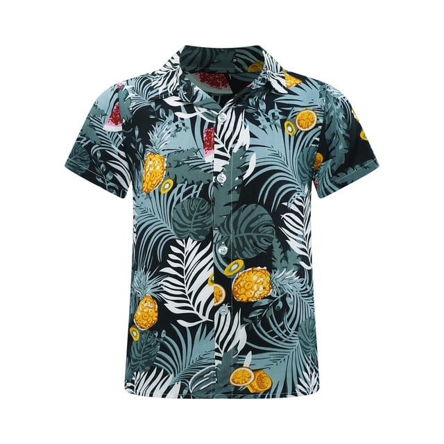 Jowowha Petits Garçons Été Plage Décontracté Aloha Luau Chemises Col Rabattu Hauts Tropicaux Tenue de Jeu Type J 150