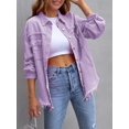 thumbnail image 4 of SEARIPE Women‘s Casual Denim Jacket Frayed Hem Ripped Long Sleeve Jean Jacket With Pockets Pink M, 4 of 6
