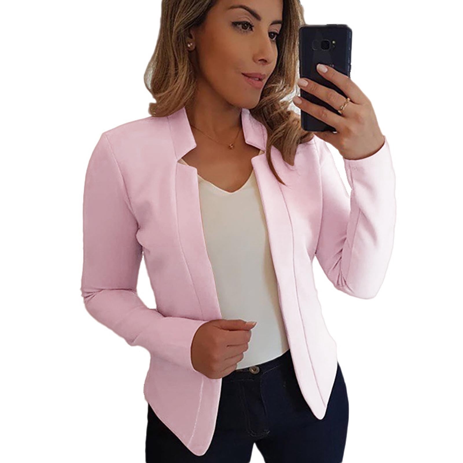 TIMIFIS Womens Casual Blazers Open Front Long Sleeve Work Office Jackets Blazer-PinksFall/Winter