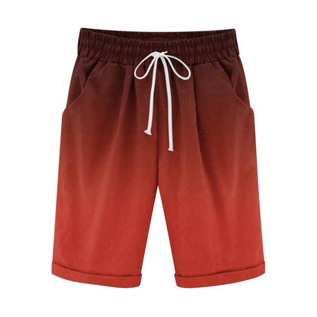 Plebaso Men's Stylish Shorts Gradient Color Summer Beach Shorts Drawstring Casual Knee Length Shorts