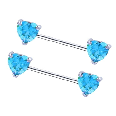 lionlar 2 Pcs Paire Acier Inoxydable Barre d'Haltère Droite Barre Corps Bijoux 14 avec Breloques Cœur Strass, Bleu