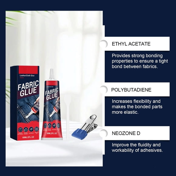 Qonioi Colle Adhésive pour Tissu 2,0 fl oz, Liaison Permanente Lavable pour Vêtements, Réparation Solide du Tissu pour Toile Denim Bricolage