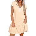 thumbnail image 2 of Ovzne Robes pour Femmes 2025 Robe Décontractée pour Dames Couleur Unie à Manches Courtes Demi-Fermeture Éclair Col à Revers Robe à la Mode Robe de Printemps à Manches Courtes Liquidation, 2 of 5