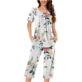 thumbnail image 2 of FAFWYP Ensembles de Pyjama 2 Pcs pour Femmes, Ensembles de Pyjama à Imprimé Floral, Tenue de Nuit Douce, Hauts à Manches Courtes à Col Ras du Cou et Pantalons Capri, Ensembles de Détente, P-3TG, 2 of 5