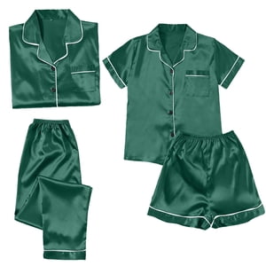 ZJXFGS Ensembles de pyjamas d'été pour femmes, Pyjama en soie, Pysama satiné pour femmes 4 Pièce Pyjamas manches courtes Vêtements de nuit et shorts ensemble Femmes Vêtements de salon, femmes Set Pajama vert 5XL
