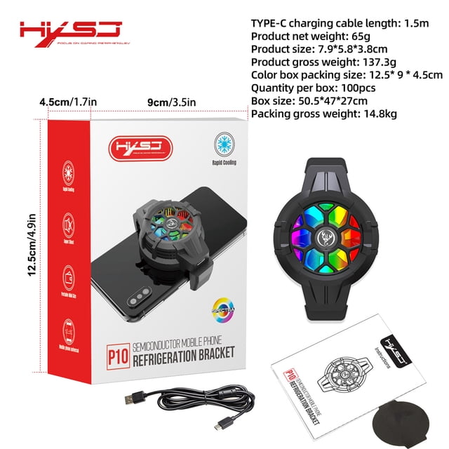 USB Mobile Phone Cooler Non-Slip Silicone Pads Cooling Phone Cooling Fan Universal Fan Case Overheating Radiator LED RGB Down System Boys Girls Gifts Black