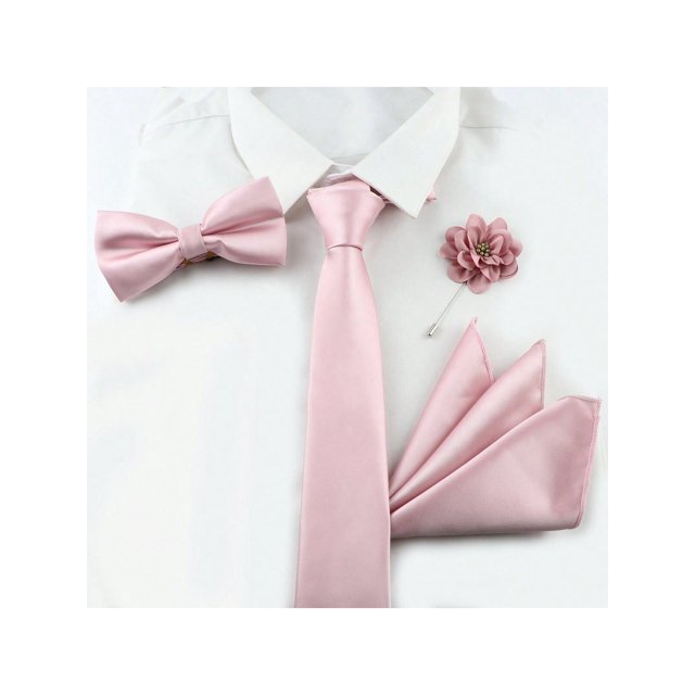 4pcs/Set Men's Fashion Business Style High Density Glossy Necktie & Bowtie & Handkerchief & Brooch Set, Suitable For Gift, Wedding, Party And Daily Use