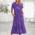 thumbnail image 4 of Jusqu'à 65 % de Rabais! Robes d'Été Mode pour Femmes 2024 Grande Taille Décontractées à Manches Courtes Col Ras du Cou Robe Décontractée Fluide à Étages Maxi Robe de Plage avec Poches Robe à Imprimé Brillant, 4 of 8