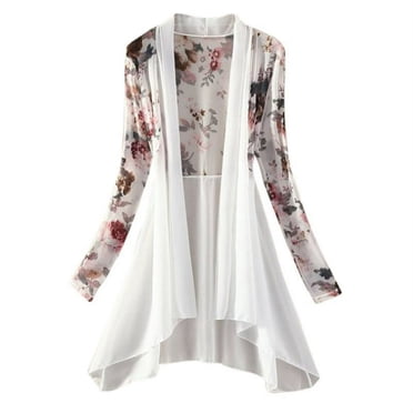 AMERTEER Womens Lightweight Open Cardigan Shrug Long Sleeve Chiffon Sheer Cover Up