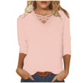 thumbnail image 2 of QIPOPIQ Hauts pour Femmes à Manches 3/4 Col en V Tunique à Croisillons Chemisiers Décontractés T-Shirts Amples Liquidation, 2 of 6