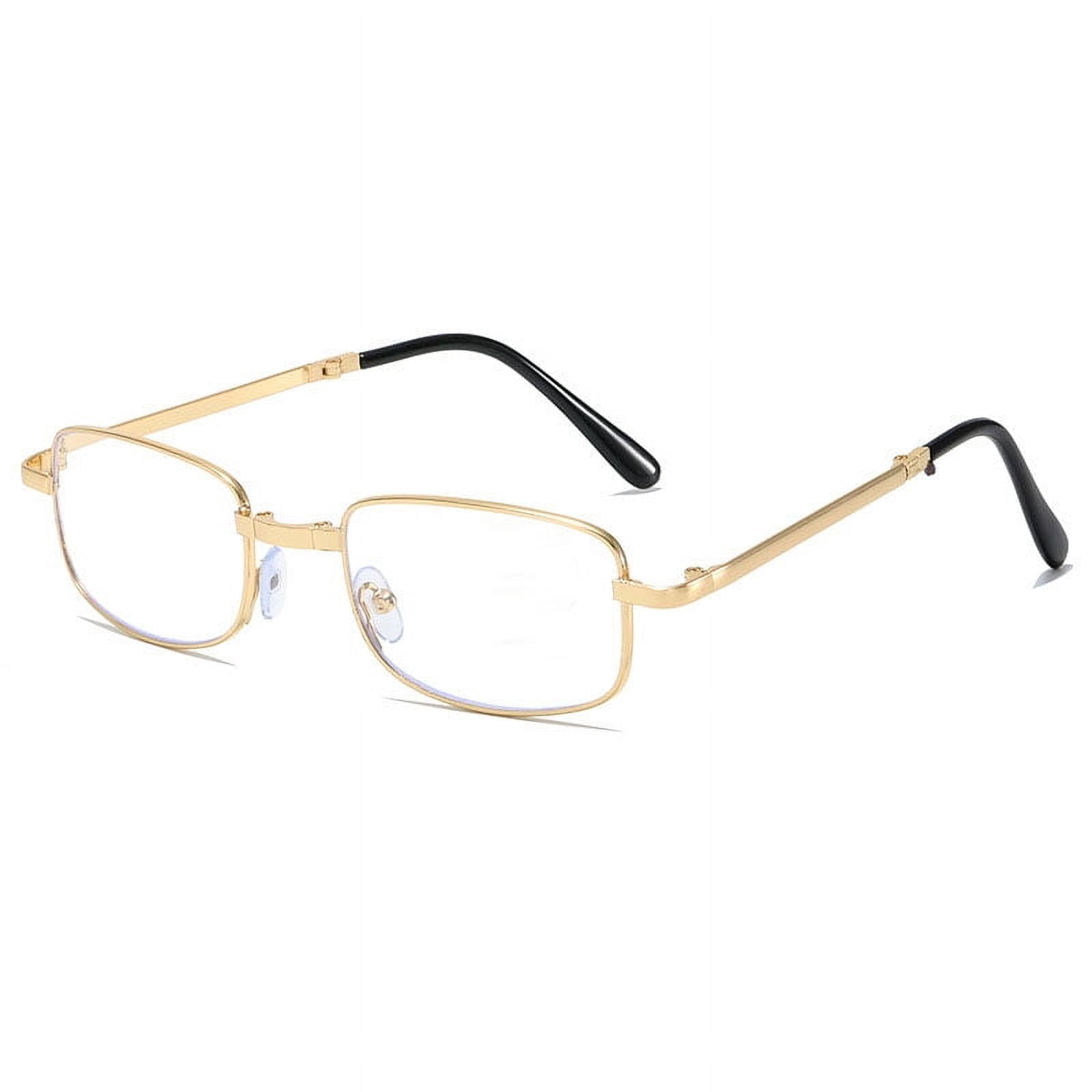 Foldable Bifocal Reading Glasses with Blue Light Protection - Gold Frame, 400 Degree, Includes Case for Anti-Blue Light Dual-vision Use