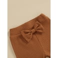 thumbnail image 4 of Kmbangi Kids Girl Flare Pants Solid Color Ribbed Elastic Bell Bottoms Trousers Bow Ruffle Pants for Toddler Baby, 4 of 8
