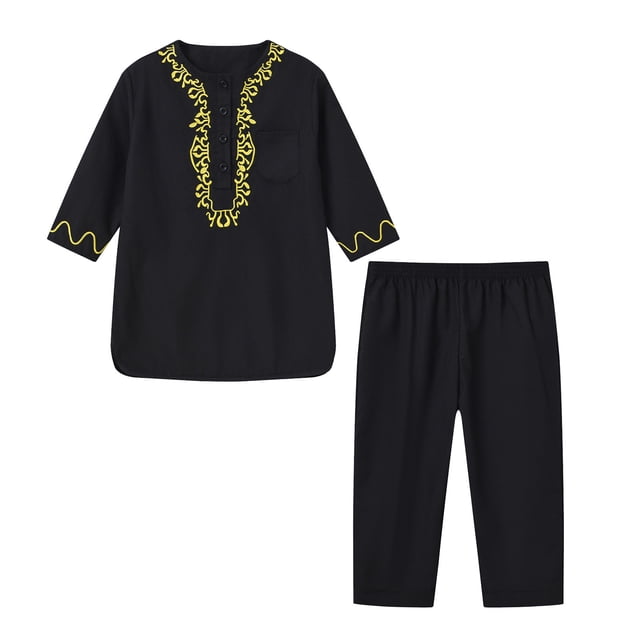 WEAIXIMIUNG Baby Boy Jacket Set Boys Long Sleeve Robe Suit Ational Teenage Embroidered Robe Suit Arab Children's Wear Out Wear