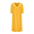 thumbnail image 4 of Robe d'Été pour Femmes Grande Taille en Coton et Lin à Manches Mi-Longues, Col en V, Midi Unie, Robe Décontractée pour Femmes, Robe T-Shirt Ample, 4 of 6