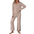 thumbnail image 1 of Diufon Matching Lounge Sets for Women Ribbed Long Sleeve Button Tops Matching Pants Sleepwear Set Fall Winter Outfits, 1 of 8