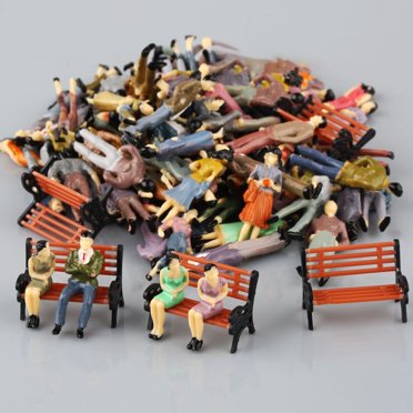 MYG 50 Modèles Assis Debout Figurines Échelle 1:50 + 6 Bancs Modèles Échelle 1:75 pour Décoration de Train Ferroviaire Paysage Diorama