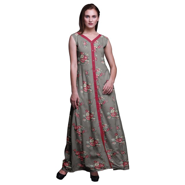 Bimba Robe Longue Décontractée d'Été Sans Manches à Fente avant Imprimée à Fleurs pour Femmes - Xxx-Grand