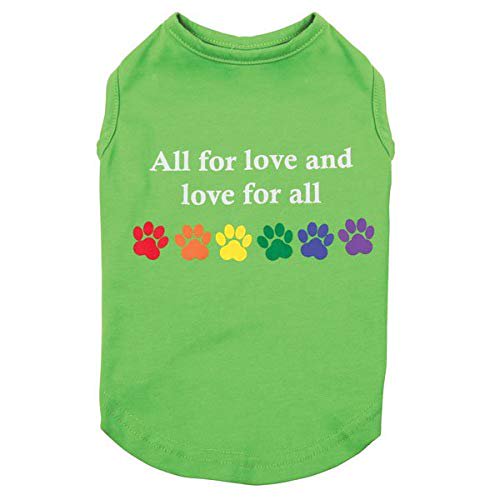 MPP Love for All Dog Shirts Green & Rainbow Colorful Pawprints Equality Tank Top (Small)
