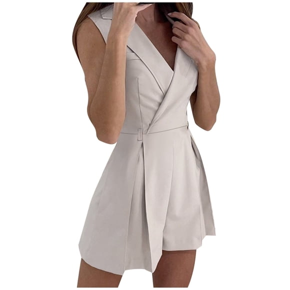 Women's Fashion Spring and Summer Jumpsuit - V Neck with Tie Belt - Perfect for Commuting and Casual Occasions - Polyester Material