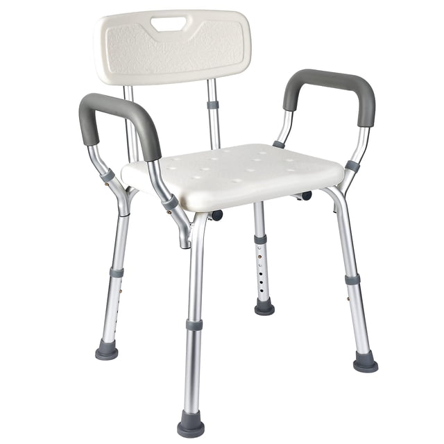 BeesClover Shower Chair for Inside Shower, Shower Chair for Inside Shower with Arms and Back, 350 lb Capacity, Adjustable Height, Non-Slip Seat with Padded Armrests & Back, White